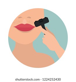 woman shaving her face with razor