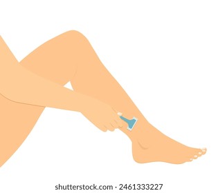 mujer que afeita la pierna con la maquinilla de afeitar- Ilustración vectorial