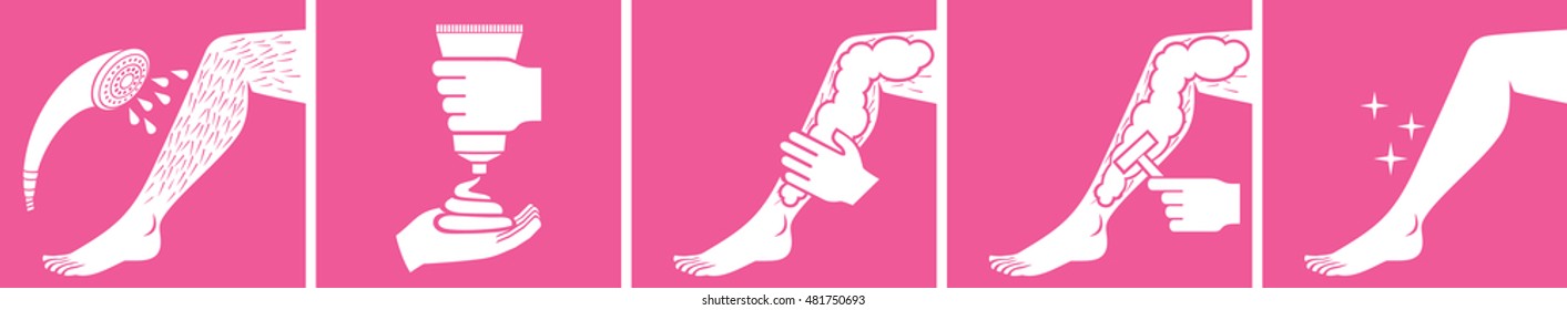 woman shaving with razor - steps icons  