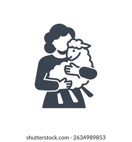 Woman Sheep Holding Icon Isolated On White Background