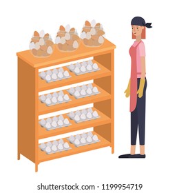 woman with shelf of egg isolated icon