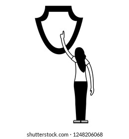 woman with shield protection secure