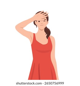 Woman Shielding Eyes from Bright Light. Flat vector illustration isolated on white background