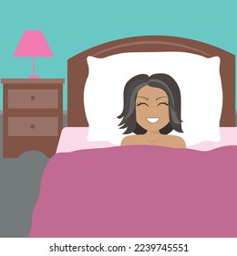 Woman Shirtless Lying in Bed and Smiling with Eyes Closed