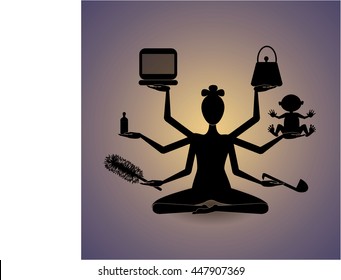 Woman Shiva, Multarmed Woman, Multiarmed Woman Silhouette