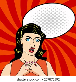 Woman Shock with Comic Speech Bubbles vector