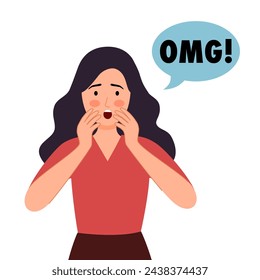 Woman in shock emotion feeling of surprise. Beautiful girl with OMG.