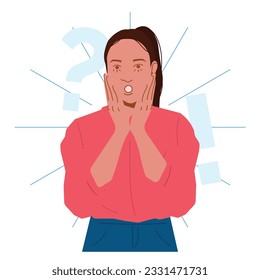 woman shocked expression in flat illustration