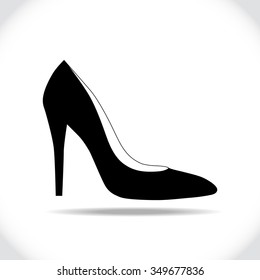 Woman shoe icon with shadow. elegant vector illustration. black and white object for shoes shop and boutique