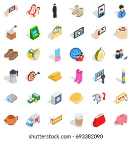 Woman shoe icons set. Isometric style of 36 woman shoe vector icons for web isolated on white background