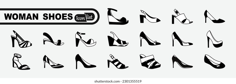 Woman shoe line icon set. Simple outline signs for fashion. 
