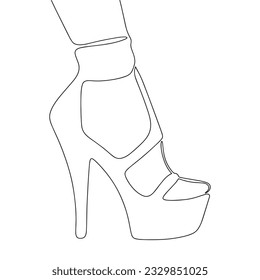 Woman shoe one line continuous. Shoes concept banner. Line art outline vector illustration isolated on white background.