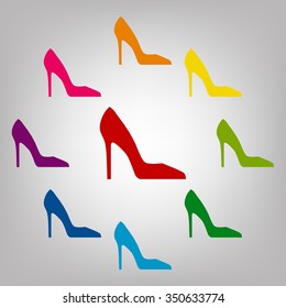 woman shoe vector sign. Icons colorful set