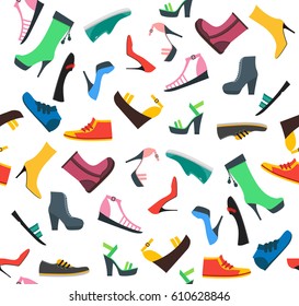 Woman Shoes Background Pattern. Fashion Seasonal Shopping Flat Design Style. Vector illustration