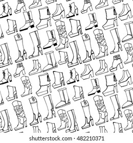 Woman shoes, boots seamless pattern.Vector Autumn,fall,spring,winter.Vector Hand drawn footwear illustrations,background,various types of female footwear, leather,elegance, sport casual accessory
