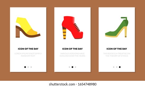 Woman shoes flat icon set. High heel, clattering, foot isolated vector sign pack. Footwear and fashion concept. Vector illustration symbol elements for web design and apps