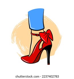 Woman shoes icon isolated on white background. Colorful hand drawn vector fashion illustration. Beauty and glamour concept. Beautiful female leg t-shirt print design.