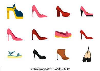 Woman shoes icon set. Flat set of woman shoes vector icons for web design isolated on white background