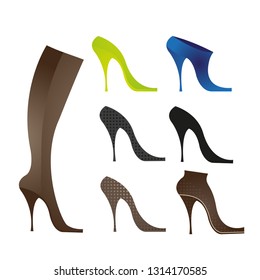 Woman shoes icon set. Flat set of woman shoes vector icons for web design isolated on white background