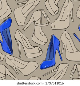 Woman shoes. Seamless pattern element. Vector illustration.