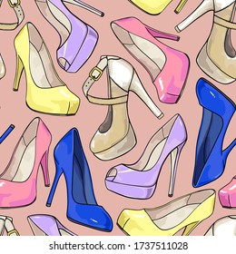 Woman shoes. Seamless pattern element. Vector illustration.