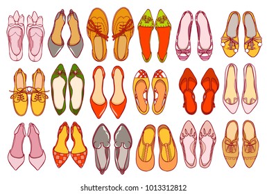 Woman shoes set. Vector colorful collection of girl's footwear.