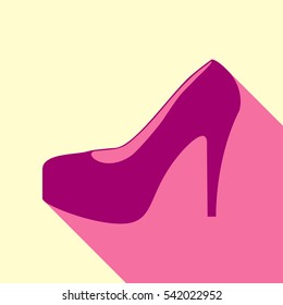 Woman shoes sign. Flirt color icon with cyclamen flat style shadow path on cream background.