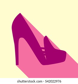 Woman shoes sign. Flirt color icon with cyclamen flat style shadow path on cream background.