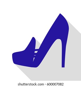 Woman shoes sign. Vector. Blue icon with flat style shadow path on white background.