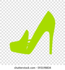 Woman shoes sign. Vector. Chartreuse icon on transparent background.