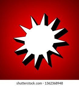 Woman shoes sign. Vector. Perspective view of white icon with black outline at reddish background.