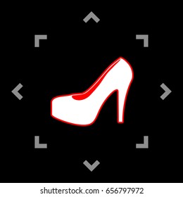 Woman shoes sign. Vector. White icon in gray focus like mandala on black background.