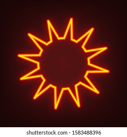 Woman shoes sign. Yellow, orange, red neon icon at dark reddish background. Illumination. Illustration.