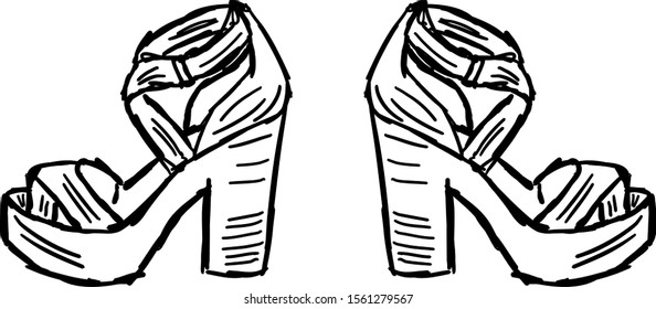 Woman shoes sketch, illustration, vector on white background.
