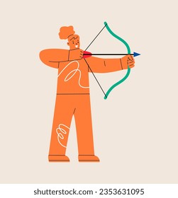 Woman shooting with bow. Colorful vector illustration
