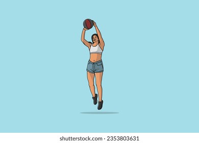 A Woman shooting a shot A basketball player vector illustration. Sports activity icon concept. Woman with basketball athlete in position to shoot the ball.