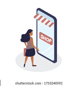 woman shop online Isometric concept