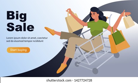 Woman shoping bags. Can use for web banner, infographics, hero images. Flat modern vector illustration.
