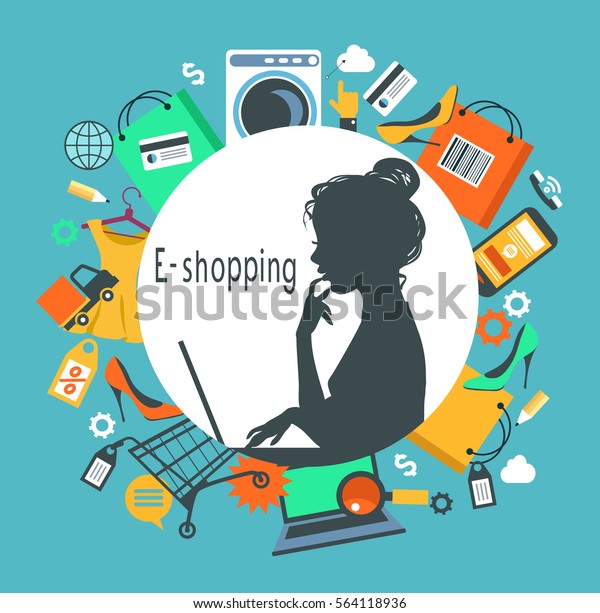 Woman Shopped Online Store Eshopping Concept Stock Vector Royalty Free