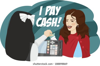 woman shopper pays cash