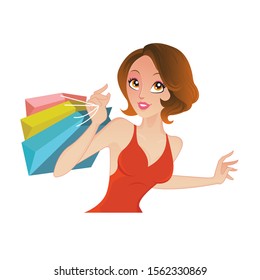 Woman shopper rushing for sale