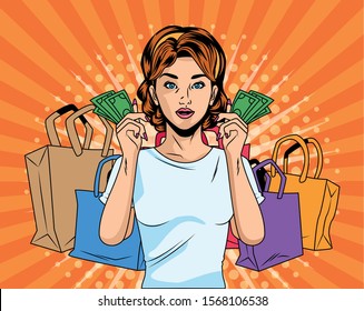 Woman with shopping bag design, Commerce market store retail paying and buying theme Vector illustration