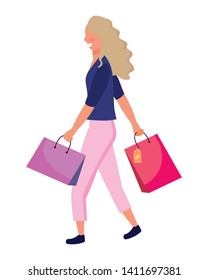 woman with shopping bag icon vector illustration