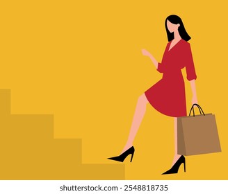 woman shopping, with shopping bags in hands, illustration