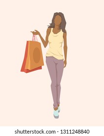 Woman with shopping bags icon. Vector illustration. Shopping concept.