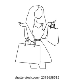 Woman with shopping bags at the mall of Vector Illustration.