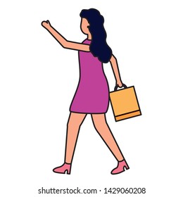 woman with shopping bags market vector illustration