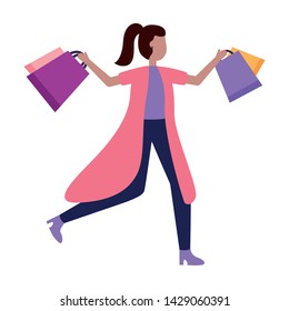 woman with shopping bags market vector illustration