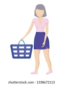 woman with shopping basket isolated icon