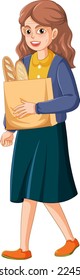 A woman shopping bread cartoon character illustration